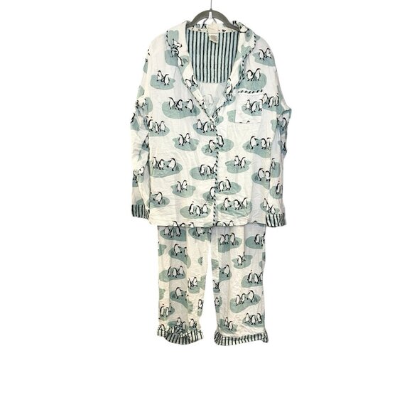 Munki Munki Pajama Set Penguins Top Bottoms Cozy Flannel Bamboo Rayon Relax Pj M - Picture 1 of 9